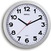 MAUL 9053195, Seinä, Kvartsikello, Ympyrä, Hopea, Valkoinen, Muovi, Lasi