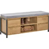 SoBuy -kenkäpenkki 4 laatikolla, luonnonmateriaali