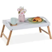 Relaxdays Tarjotin 24x55,5x30cm., vaaleanruskea/valkoinen
