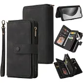 SKALO iPhone 16 Pro Max Big Wallet 17-lokeroa Lompakkokotelo - Musta