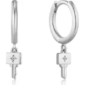 Ania Haie naisten korvakorut - Under Lock &amp; Key - Hopea - Hoop korvakorut avaimella ja zirkoniriipuksella