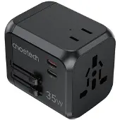 Choetech PD5008 travel charger, 3xUSB-A, 2xUSB-C, GaN, 35W, US/EU/UK/AU (black)