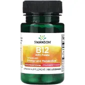 Swanson Health , Vitamiini B12 + Folaatti, Strawberry, 1 000 mcg, 100 Lozenges