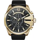 Diesel Mega Chief Chrono Gold Black Leather DZ4344