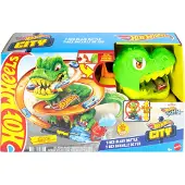 Hot Wheels City T-Rex Blaze Battle Playset & 1:64 Scale Die-Cast Car, Dinosaur Nemesis - Green - ONE SIZE
