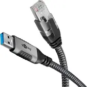 Goobay 70498, USB A, RJ-45, 2 m, musta, hopea