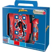 Spider-man Spiderman, 4-Delt Madkasse/Alu Flaske/Ske+Gaffel - Blue - ONE SIZE