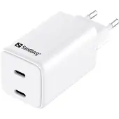 Sandberg 65W GaN-verkkovirtalaturi, 2x USB-C PD3.0, valkoinen