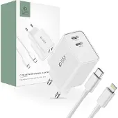 Tech-Protect C35W 2-PORT NETWORK CHARGER PD35W + LIGHTNING CABLE WHITE