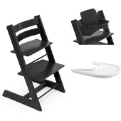 Stokke Tripp Trapp syöttötuoli bundle tarjottimella Black, sis. tuoli, baby set, tarjotin