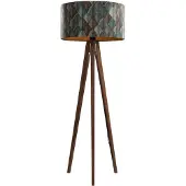 QAZQA Pähkinäpuinen lattiavalaisin samettisen lehtikirjailun varjostimella 50 cm - Tripod Classic