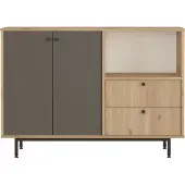 Skye Decor Monikäyttöinen kaappi RE2-SA metallilaatikoilla, tammi/antrasiitti