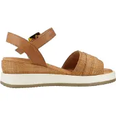 Carmela for woman. 16222702-CAMEL Brown sandals 162227 (37), Fabric, 5 to 8 cm, Buckle, Casual