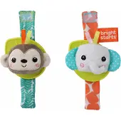 Bright Starts - 2-Pack Elephant and Monkey Bracelet Teether And Rattle Brown - 0 - 12 months - Brown