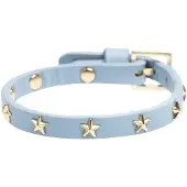 Dark Leather Star Stud Bracelet Mini ? Light Blue