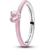 Pandora Heart Sterling Silver Ring With Orchid Pink Crystal And Glittery Pink Enamel - Pink - 58