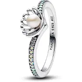 Pandora Disney Ariel Sterling Silver Ring With Treated White Freshwater Cultured Pearl And Aurora Borealis C - White - 54