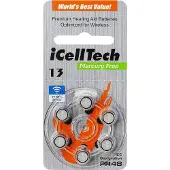 ICellTech – 13 PR48 Zinc-air batteries for hearing aid devices, Mercury Free, 1.45V 6-Pack