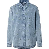 ONLY Onlvera L/S Flower Emb Shirt Dnm Noos - Blue - L