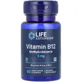 Life Extension , Vitamiini B12 Metyylisyanobalamiini, 5 mg, 60 Kasvislohenneita