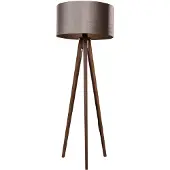 QAZQA Jalallinen lattiavalaisin, pähkinäpuu, taupe samettivärinen varjostin 50 cm - Tripod Classic