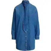 Ralph Lauren Denim Tie-Neck Shirtdress - Blue - 36