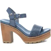 Refresh for woman. 17077702-JEANS Blue leather ankle boots 160350 (39), 8 to 10 cm, Buckle, Casual
