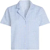 Hunkemoller Jacket Ss Seersucker Check - Blue - XS
