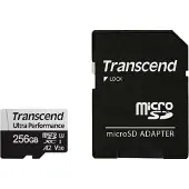 Transcend 340S 256 Gt MicroSDXC UHS-I U3 V30 A2 -muistikortti + SD-adapteri, musta