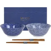 Tokyo Design Studio Nippon Blue kulhosetti + syömäpuikot, pisteitä/viivoja
