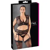 Cottelli Plus Size - strassikoristeinen pitsialusasusetti (musta)