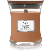 Woodwick Santal Myrrh tuoksukynttilä sisältää puusydämen 85 g