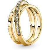 Pandora Logo 14K Gold-Plated Ring With Clear Cubic Zirconia - Gold - 58