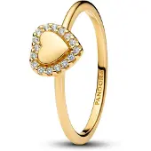 Pandora Engravable Heart 14K Gold-Plated Ring With Clear Cubic Zirconia - Gold - 52