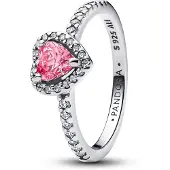 Pandora Heart Sterling Silver Ring With Fancy Pink And Clear Cubic Zirconia - Pink - 52