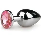 EasyToys Metal No.1 - anustappi, kartiomainen, vaaleanpunaisella kivellä (hopea, 2,7 cm)
