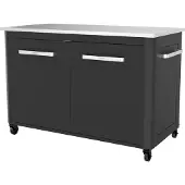 Cozze outside table with stainless steel table 2-doors and 4 casters stainless steel/black/gray