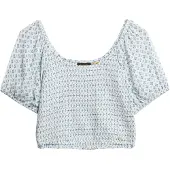 Superdry for woman. W6011857A Blue Smocked Woven Top (XL), Casual, Viscose, Short sleeve