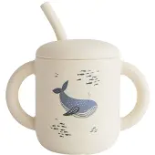 Mushie Silicone Training Cup Whales kuppi sisältää pillin 1 kpl