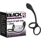 Black Velvets - ohut anustappi penis- ja kivestenrenkaalla - musta