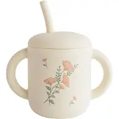 Mushie Silicone Training Cup Pink Flowers kuppi sisältää pillin 1 kpl