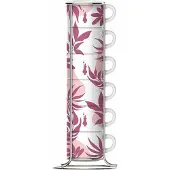 Bialetti Primavera Posliiniset espressokupit telineellä Vaaleanpunainen & Valkoinen 90 ml 6 kappaletta
