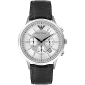 Emporio Armani Emporio Mens Classic Chronograph katsella musta nahkahihna AR2432