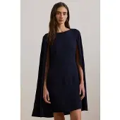 Ralph Lauren Cape Georgette Cocktail Dress - Navy - 32