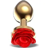 Afterdark Golden Metal Anal Plug With Red Rose Small