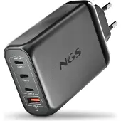 NGS BUD 140W : GaN Yleisö seinälaturi 140W, jossa on 4 porttia: 3 USB-C + 1 USB-A. Nopea lataus. Suuri yhteensopivuus. Lataa sim.