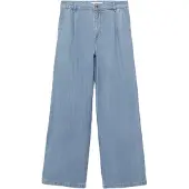 Mango Wide Leg Lyocell Pants With Pleats - Blue - 32