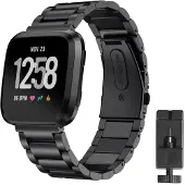 CaseOnline Rannekoru ruostumatonta terästä Fitbit Versa / Versa Lite - musta