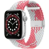 CaseOnline Punottu elastinen rannekoru Apple watch 6 (44mm) - pinkwhite
