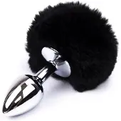 Afterdark Black Faux Fur Rabbit Tail Stainless Plug S